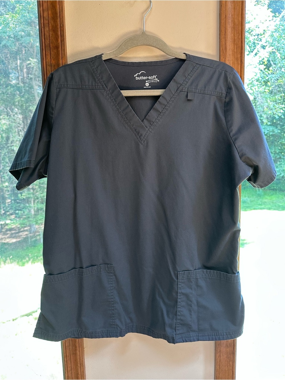 butter-soft Women's V-Neck Scrub Top in Charcoal